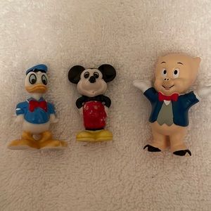 3 Vintage Disney figurines-Mickey, Donald & Porky Pig. Measure approx. 2-2.5 in.
